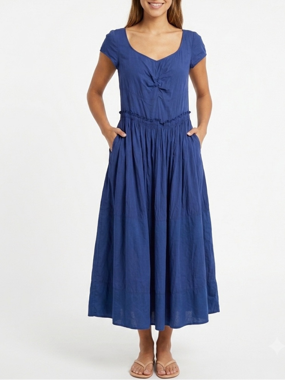 NWT Marni Royal Blue Ruched Midi Dress with Pockets Sz 44